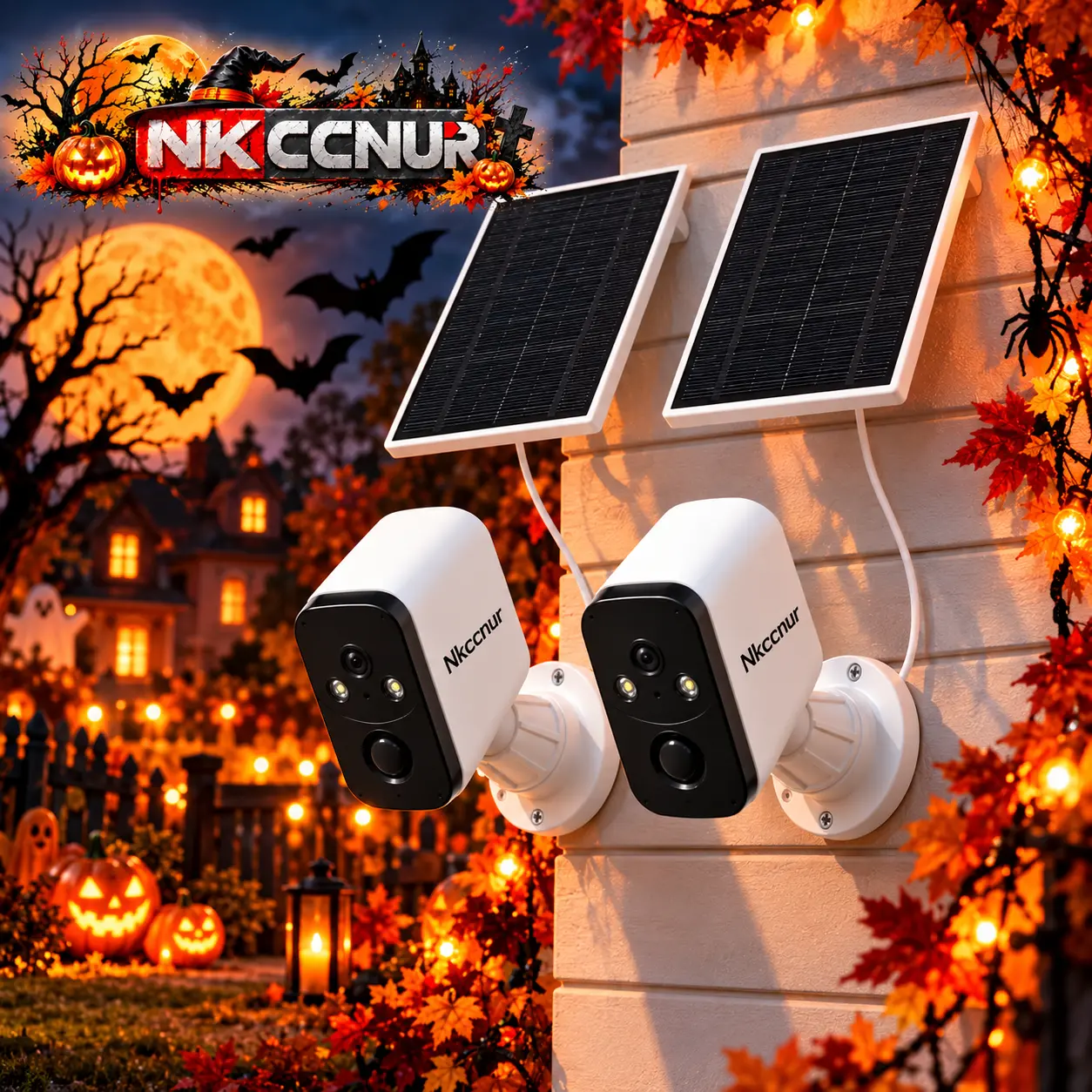 NKccnur Outdoor Solar Wireless Security Camera - WiFi Home Security Camera with AI Alerts, 480P, Color Night Vision, 2-Way Audio, IP66 Waterproof, Cloud Storage, Camera For Home, Outdoor Security Cameras