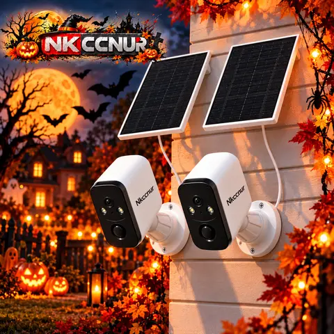 NKccnur Outdoor Solar Wireless Security Camera - WiFi Home Security Camera with AI Alerts, 480P, Color Night Vision, 2-Way Audio, IP66 Waterproof, Cloud Storage, Camera For Home, Outdoor Security Cameras