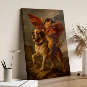 Funny Cat Riding Dog Poster Print Napoleon Parody - Humorous Renaissance Meme