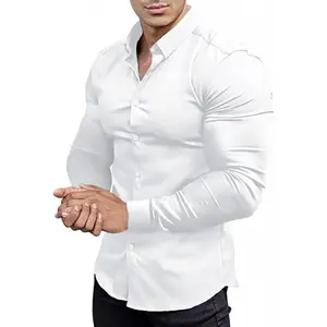 Men's Muscle Fit Dress Shirts Long Sleeve Button Down Work Collared Slim Fit Stretch Wrinkle Shirt