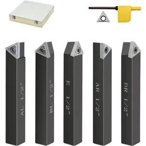 Metal Lathe  Tools,5 Sets of 1/2" Carbide Metal  Tool Bits Kit,Indexable Lathe Turning Tool,Carbide Lathe Tools For Metal