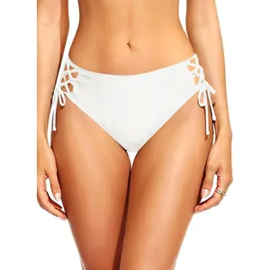 Women's Low Rise Bikini Bottoms - Full Coverage String Side Tie Swim Bottoms, Lace Up Bathing Suit