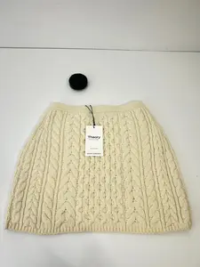 Theory Cable-Knit Felted Wool-Cashmere Mini Skirt, Ivory, Size P