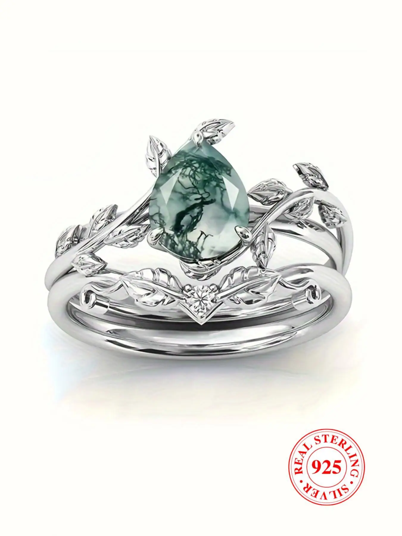 S925 Sterling Silver Elegant Leaf Design Ring, Fashion Artificial Zircon Decorated Ring for Women & Girls, Trendy All-match & Exquisite Jewelry for Bi