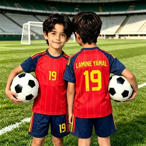 2026 Spain 19# Lamine Yamal Kids' Short-Sleeve and Shorts Soccer Kit Set – Casual Soccer Jersey