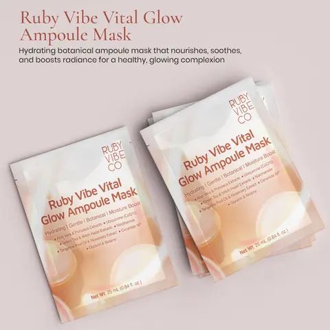 Ruby Vibe Vital Glow Ampoule Mask – Single (1 pc) - Hydrating Face Mask with Niacinamide & Ceramide NP, Sheet Mask for Glowing Skin