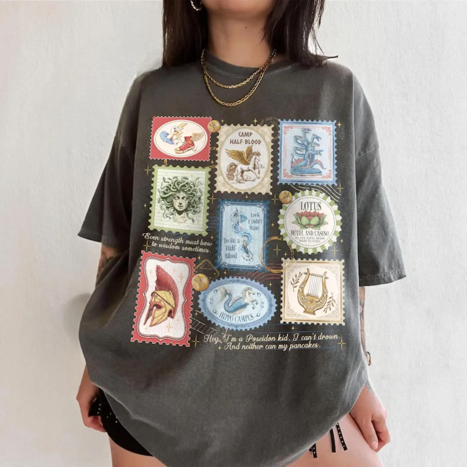 Comfort Color Camp Half Blood Camping Shirt , Son Of Poseidon Stamps TShirt, Lotus Hotel Black Jack T Shirt, Greek Demigods, Book Lover Gift
