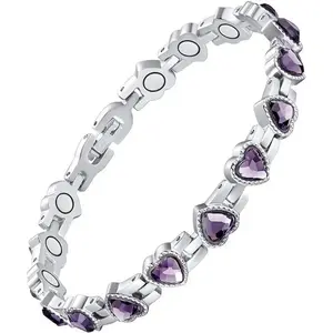 Magnetic Bracelets for Women, Titanium Steel Magnetic Bracelet with Neodymium Magnets & Sparkling Crystals, Jewelry Valentine’s Day Gift