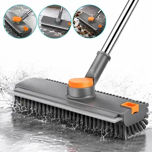 52-in 2026 Upgraded 3-in-1 Ergonomic Handle Mop Set – Rotating Broom, Stiff Bristles, Rubber Grout Tile Brush, Telescopic Extension Long-Handled Retractable Mop for Bathroom, Patio Cleaning Supplies and Tools