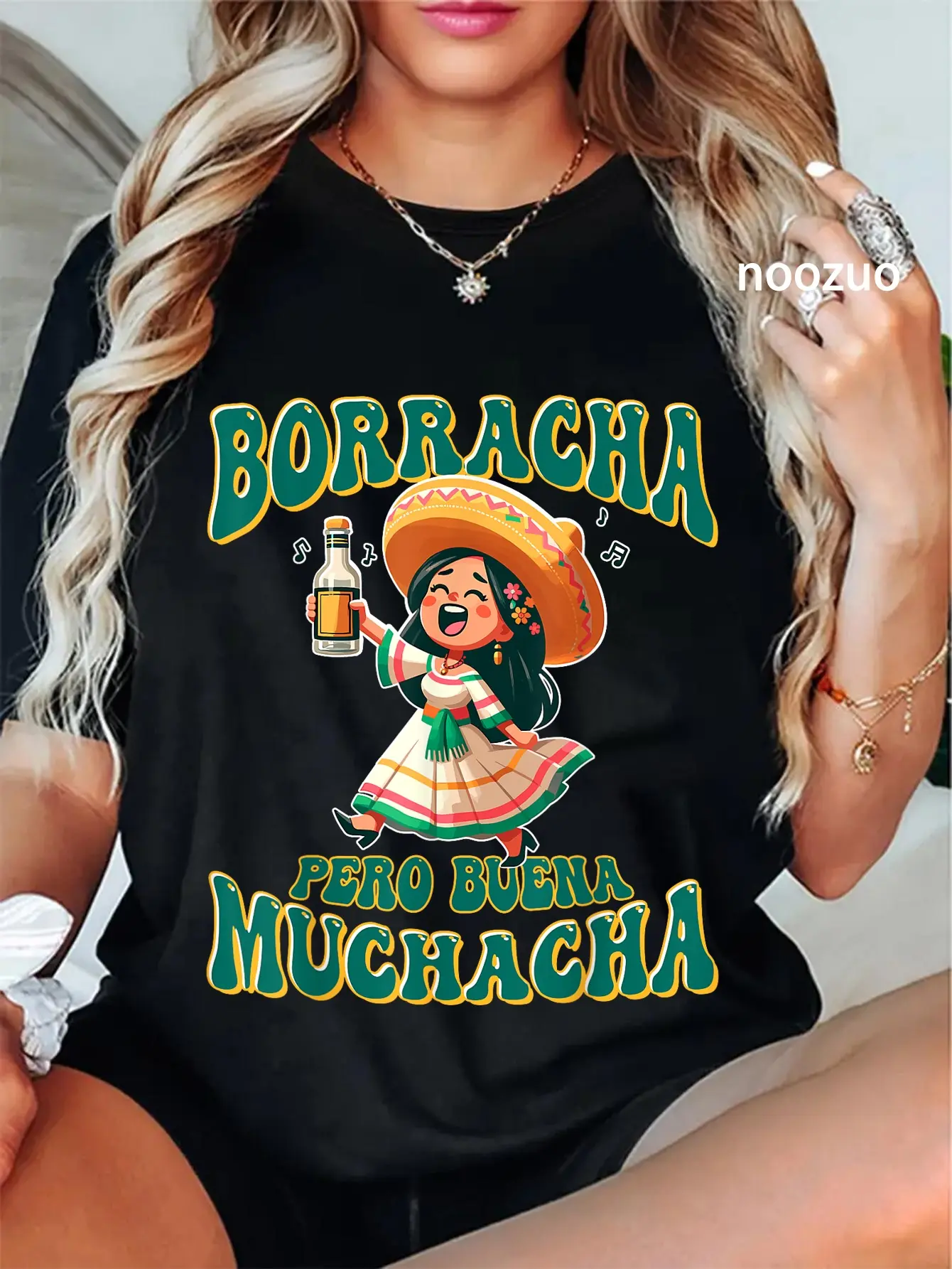 100% Cotton Borracha Pero Buena Muchacha Funny Women Retro T-Shirt