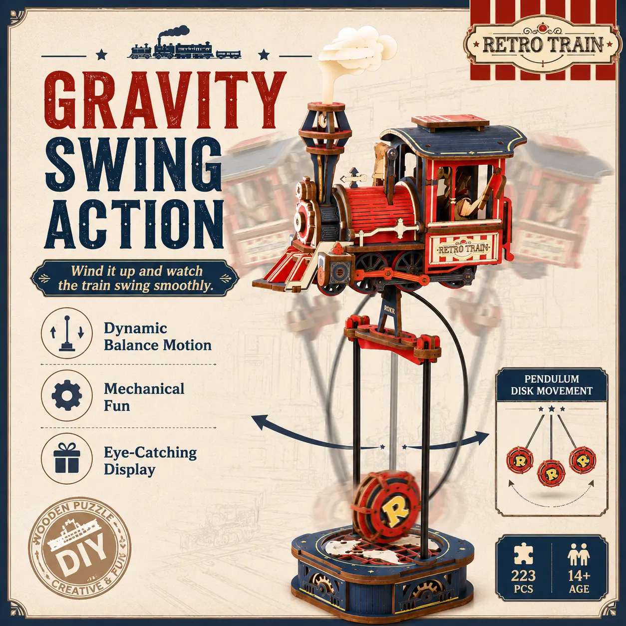 【ROKR】Power Express Pendulum Balance Toy, 3D Puzzle for Stress Relief, Classic & Novelty Toy rubber band ball glitter Reusable Fidget Skin Picking Pad Metal Boosters Beyblade Starter Set Fusion BeyBattle with Launchers Cute Cat Paw Mochi Squishy