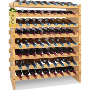 SereneLife Bamboo Stackable Wine Rack, 8-Tier 72 Bottle Capacity Wine Racks Free Standing Floor, No Tools Assembly, Modular Storage Display Shelf for Kitchen and Cellar 33.5" x 10" x 42" Classic Holder