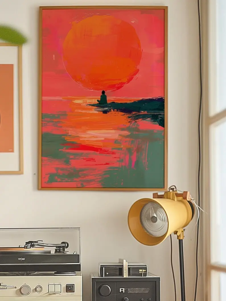 Artistic Orange Sunset Unframed Paper Wall Poster - Retro Photo Print, Wall Picture Decor, Decoration for Living Room Bedroom Home Decor Supplies, Unframed Wall Art