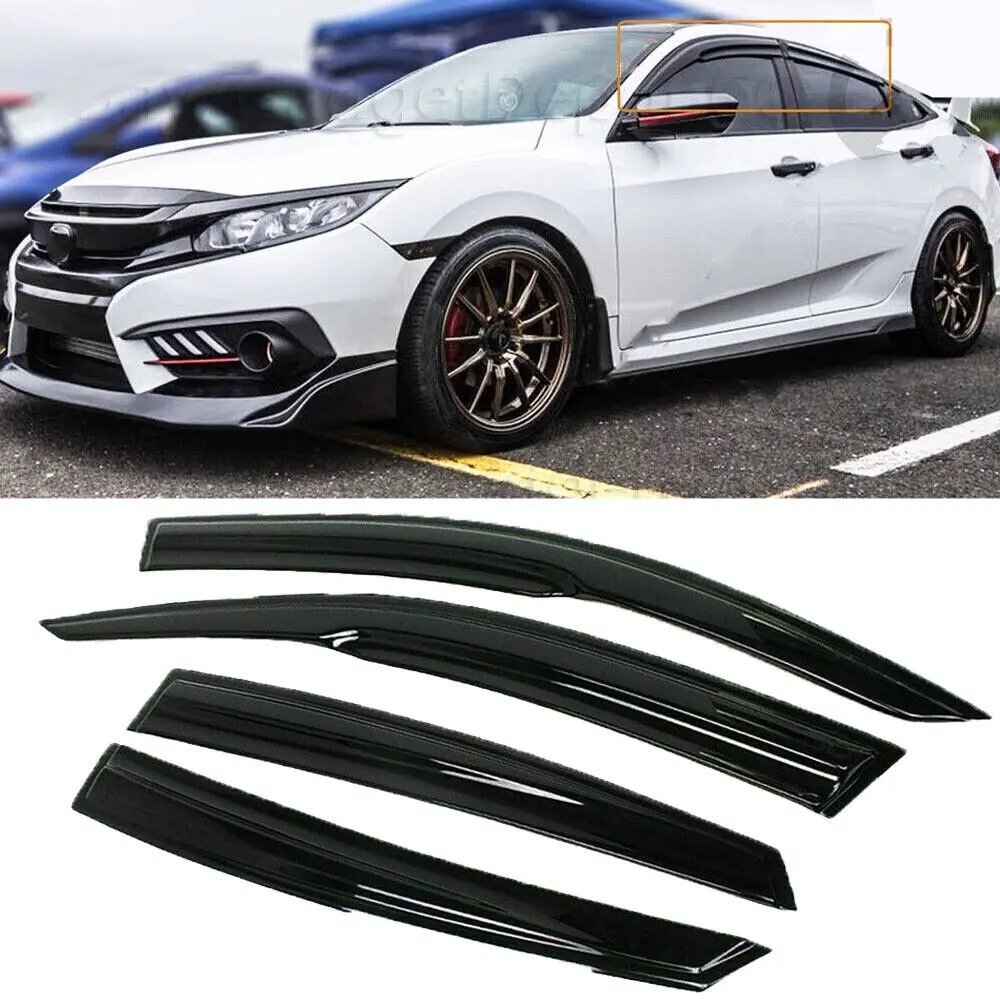 GEARZAAR 10th Gen Mugen Style Black Window Visor for Honda Civic Sedan 2016-2020 (4-Piece)