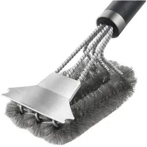 3-in-1 Grill Brush & Scraper - Triple Cleaning Power, Safe for Gas Charcoal Grills | BBQ Grill Cleaning Essential