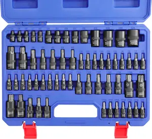60-piece Master Torx Bit Socket and External Torx Socket Set, 1/4", 3/8", 1/2" Drive Bits, Female E Sockets E4-E24, Star Socket Bits T6-T70, TT6-TT70, TP8-TP60, CR-V & S2 Alloy Steel