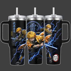 Zenitsu Agatsuma Demon Slayer Anime Tumbler Cup, Thunder Breathing Lightning Full Wrap Stainless Steel Insulated Tumbler 20oz/40oz With Straw Lid Included, 40oz Handle Option