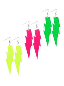 Women's Neon Lightning Motifs Earrings, Vintage Acrylic Dangle Style, 80s/90s Fun Neon Accessories, Glow-In-The-Dark Party Jewelry