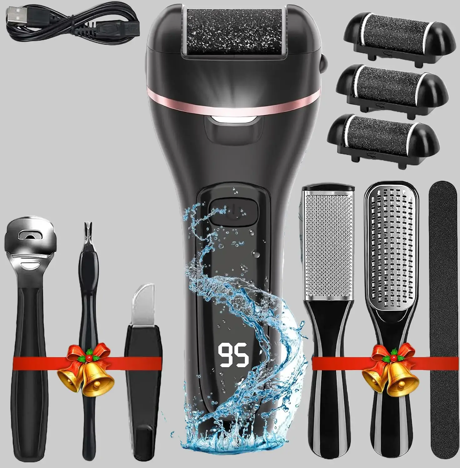 Wea&Hea Electric Foot Callus Remover, 17-in-1 Pedicure Kit | Rechargeable waterproof design with 3 roller heads and 2 speeds for at-home foot care