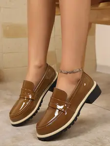 Women's Thick Sole Low Heel Loafers, British Style Comfortable Shoes, Multi-Color Slip-On Casual Women's Loafers, Commuter Shoes, PU Leather Loafers, All Seasons