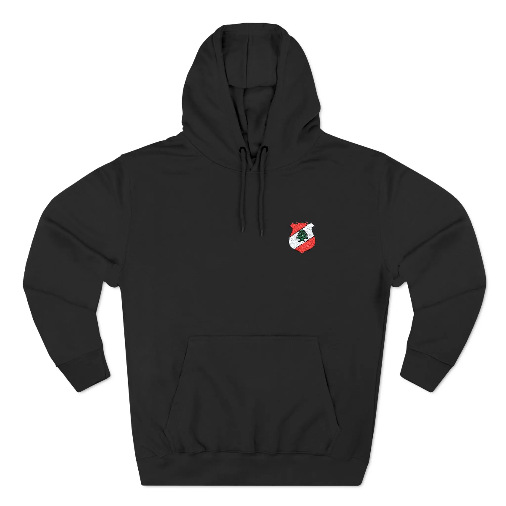 Embroidered Lebanon Badge Fleece Hoodie, Lebanese Flag Hoodie, Middle Eastern Cotton Hoodie, Three-Panel Pullover, Ethnic Embroidery