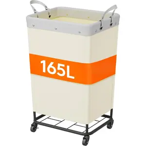 Laundry Basket 165L with Wheels, Large Heavy Duty Commercial Rolling Laundry Hamper, Tall Steel Frame for Laundry Room, Bedroom, Hotel,  & Dorm
