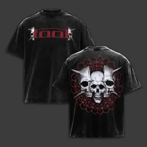 Tool Band Skull Spikes Double Printed Tee Hoodie & Sweatshirt 90s Metal Merch Vintage Acid Wash Heavy Cotton Oversize Unisex Rock Band T-Shirt, Retro Y2K Streetwear Metal Merch Menswear Top