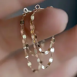 Women's Double-Layer Chain Tassel Dangle Earrings - Matching Long Dangle Style, Elegant Shiny Metallic Link, Fashion Accessory for Daily Wear or Party Use