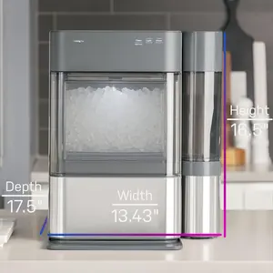 Chewable Crunchable Countertop Nugget Ice Maker with 1 Gallon Tank, Scoop included, 38 lbs in 24 hours, Pellet Ice Machine with WiFi & Smart Connected, Stainless Steel