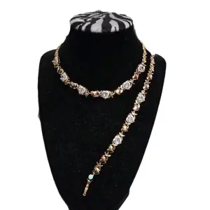 Gold Laminated Necklace Set with Chain and Lock Charm for Women's Fashion