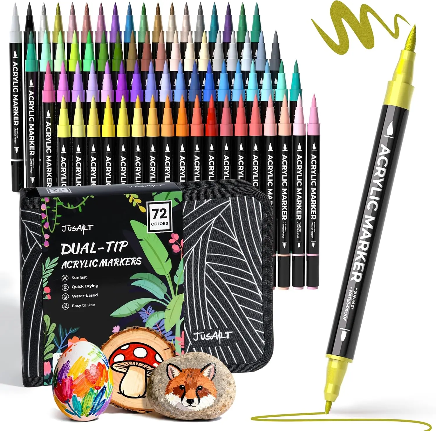 [Deals For You Days] 72-Color Dual-Tip Acrylic Markers - Brush & Fine Tips, Art & Coloring Supplies for Rock Painting, DIY Crafts