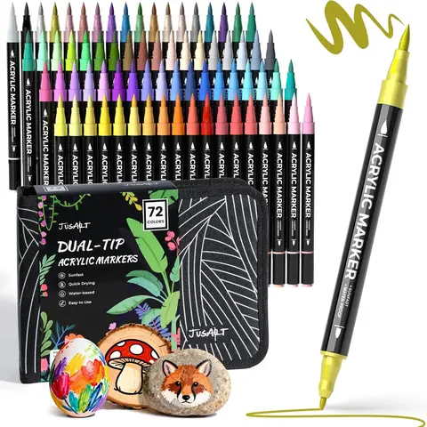 [Deals For You Days] 72-Color Dual-Tip Cotton Core Acrylic Marker Pens - Arts Crafts Stationery, Double Tipped Drawing Color Tools, Fade-Resistant High Capacity, for Teens & Unisex Art Enthusiasts (Rock, Fabric Use)