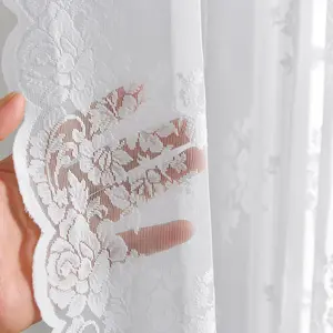 Lace Curtains 84 Inches Long 2 Panels, W52 x L84 Inch, Cottagecore Rustic Floral Vintage Sheer Lace Curtains for Living Room, Rod Light Filtering Privacy Window Sheer for Bedroom