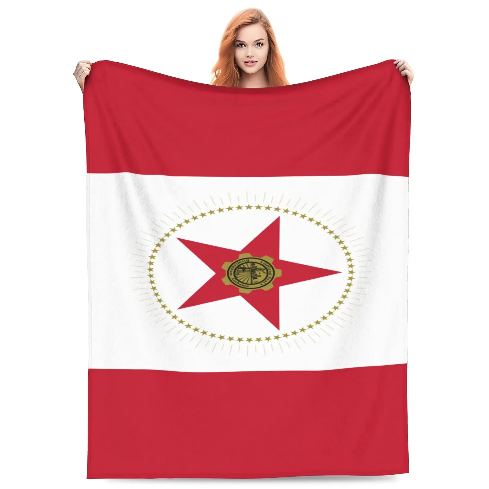 Alabama State Flag Print Plush Flannel Blanket - Glam, Wrinkle Resistant, Breathable, Multi-Size, Soft, All-Season Bedding Throw for Sofas, Beds, Gifting, All Seasons