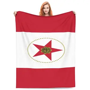 A plush blanket featuring the state flag of Alabama - made of soft plush flannel suitable for all seasons, perfect for sofas, beds, camping, travel, and as a gift for city vacations