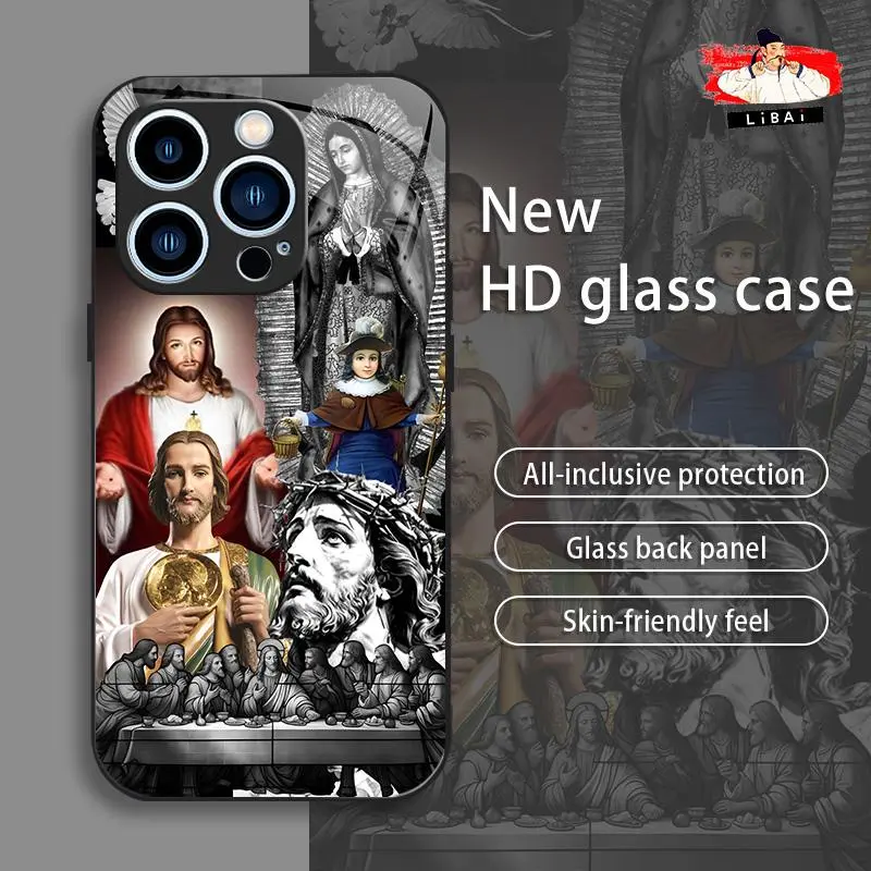 Glass Protective Phone Case Accessories for iPhone 11/12/13/14/15/16 Pro/ProMax, Jesus-Themed, New Stylish, High-Quality, Affordable, Anti-Drop, Anti-Fingerprint, Model 995
