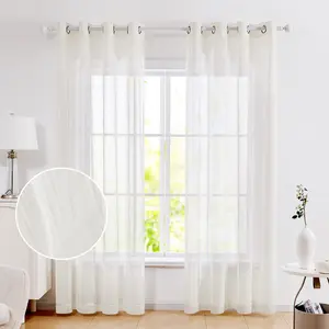 Deconovo Soft Crinkled Sheer Curtains - 2 Panels Set, Textured Grommet Window Drapes for Bedroom and Living Room