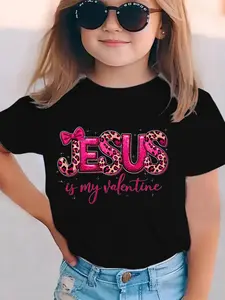 Girls "Jesus is My Valentine" Leopard Print T-Shirt, Kids Faith-Based Graphic Tee