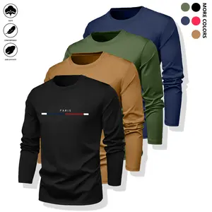 Men's 4-Pack Long-Sleeve T-Shirts - Full Sleeve, Fitted Cut, Medium Length, Multi-Size, Breathable, Casual Sportswear, Autumn Outfits, Suitable for Gym Workouts, Morning Runs, Long Sleeve Shirts