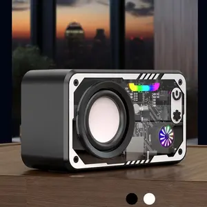 Wireless Bluetooth Speaker with 3D Surround Audio & RGB Lights, Black Transparent Mecha, Portable Party Speaker & Trendy Valentine’s Day Gift