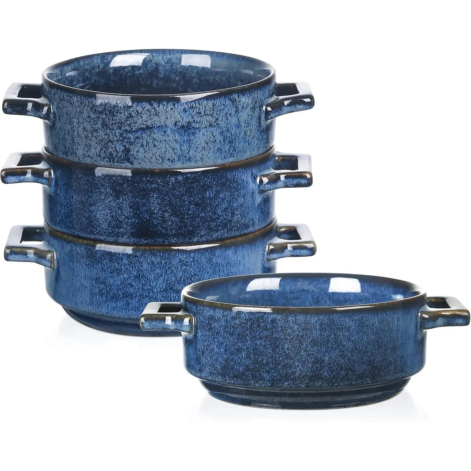 Ceramic Soup  with Handles, 24 Oz Porcelain Soup Crocks for  Onion Soup, Cereal, Beef Stew, Chill, Pasta, Pot Pies, Microwave and Oven Safe, Set of 4 (Blue)