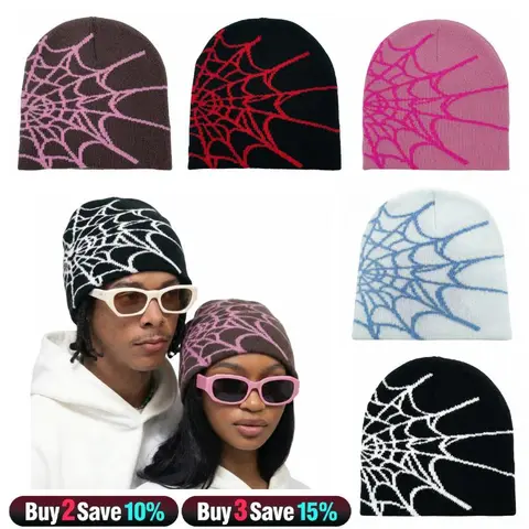 Unisex Y2000 Spider Web Knitted Hat - Breathable Skull Cap, Cool Fashionable Hats, Windproof Solid Color Cap, Casual Party Accessory, Animal-Themed Gift for Springtok Fans, Daily Wear