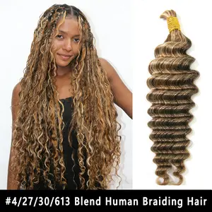 YWIGS Blend Deep Wave Bulk Human Braiding Hair for Boho Braids Human Hair for Braids #4/27/30/613 Mix Blend 100grams/bundle