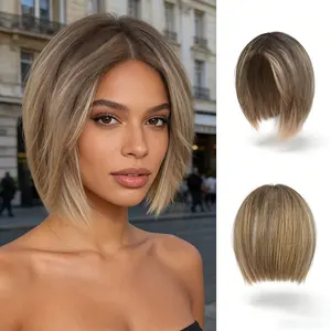 10 Inch Brown Ombre Bob  Hair Wig  Short Straight Layered Bob Wig  Premium  Hair for Daily & Party Looks