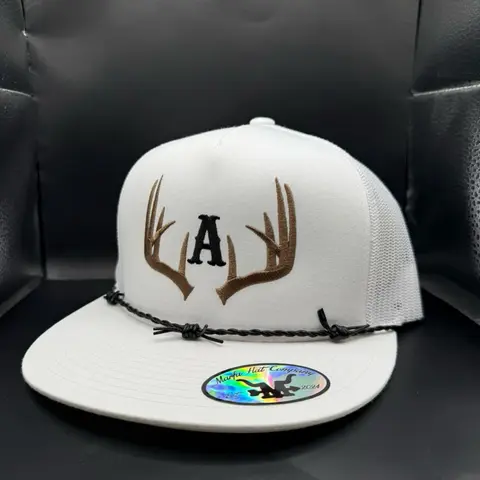Custom Initial Rack Hat with Distinctive Barbed Leather Rope and Antler Design