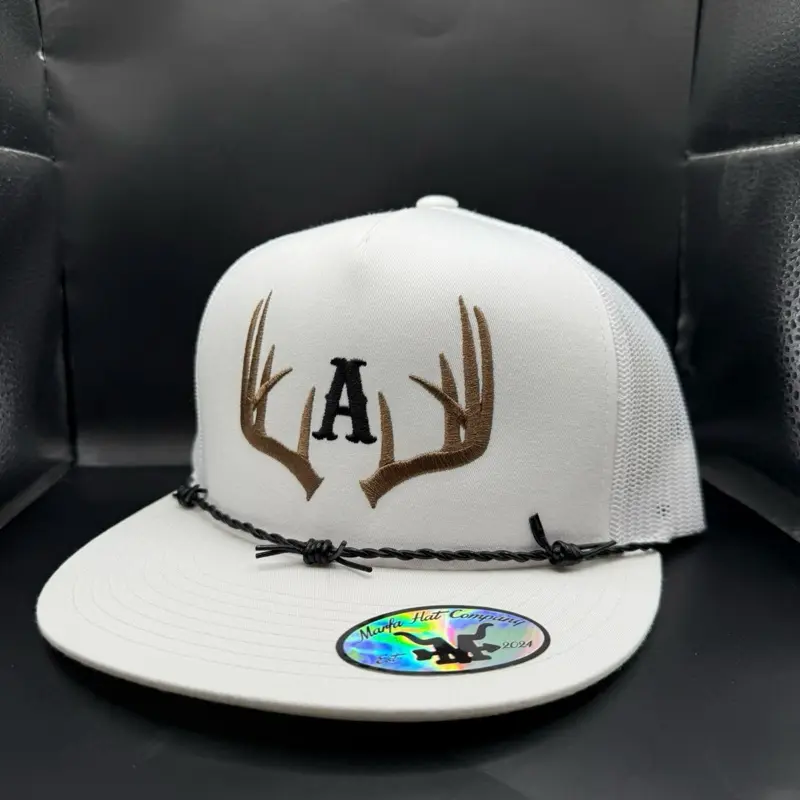 Custom Initial Rack Hat with Distinctive Barbed Leather Rope and Antler Design