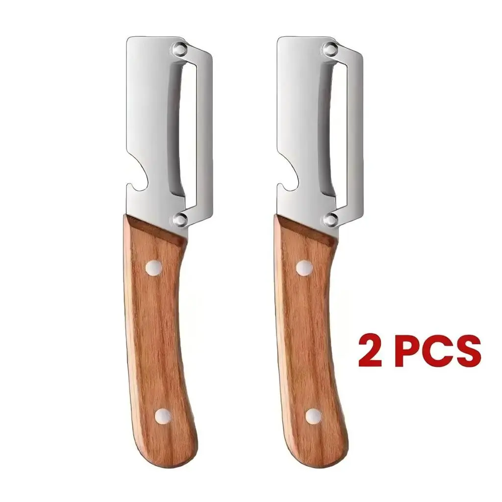 Premium-Grade Fruit & Vegetable Peeler - Curved Sharp Stainless Steel Blade, Ergonomic Natural Grain Wooden Handle, Built-in Bottle Opener, Slicer Dicer Cutter, Vegetable Cutting Slicer, Arc Shape Kitchen Utensil for Daily Meal Prep