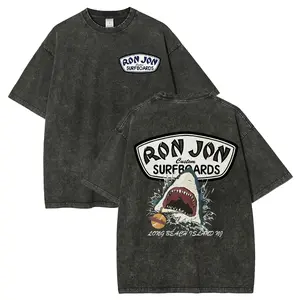 Vintage Wash  Surfboards Shark T-Shirt, Retro Surf Graphic Casual Streetwear cotton Tee