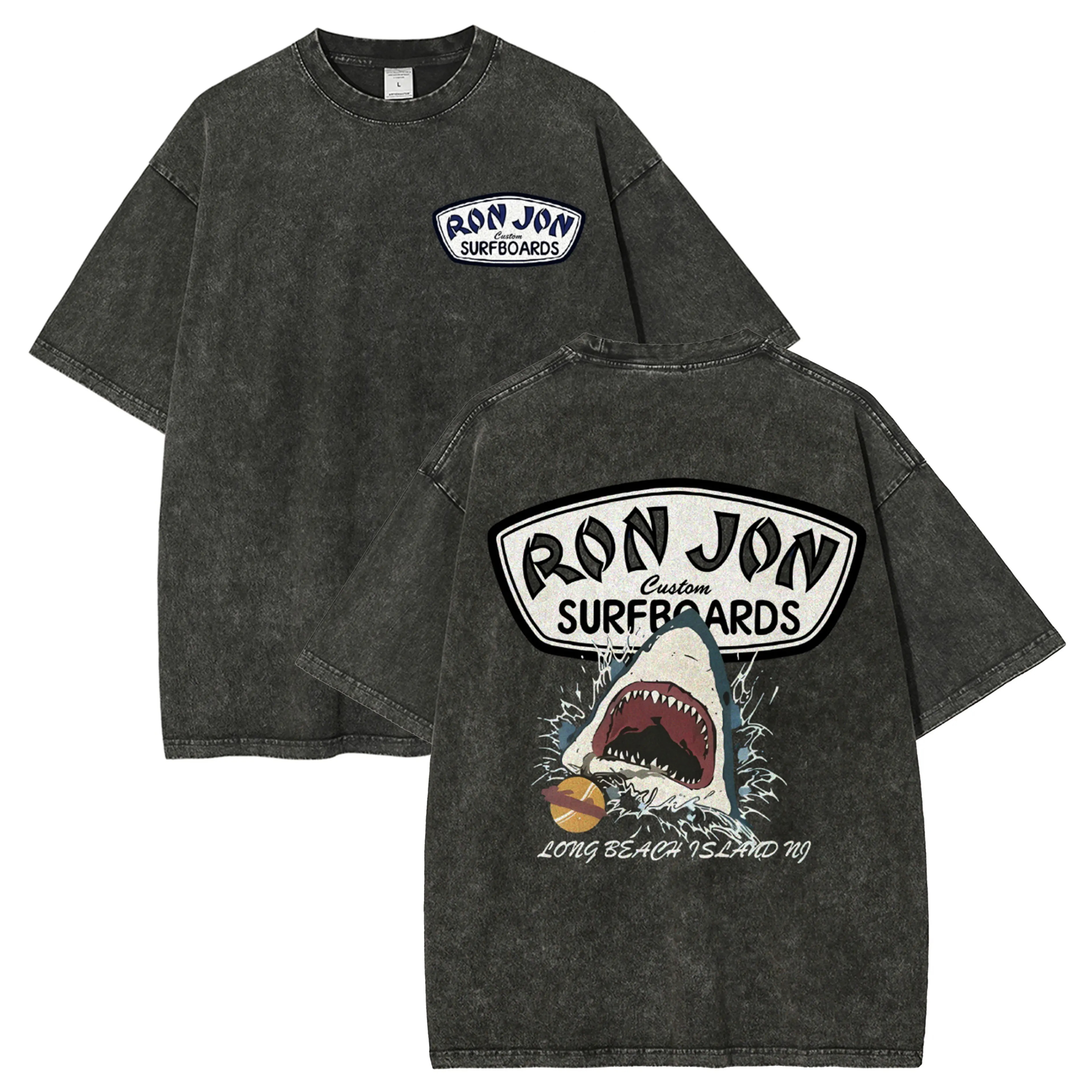 Vintage Wash  Surfboards Shark T-Shirt, Retro Surf Graphic Casual Streetwear cotton Tee