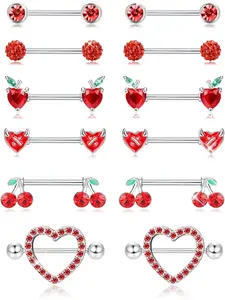 6 Pairs 14G Nipple Bars for Women 316L Stainless Steel Heart Butterfly Moon CZ Flower Barbell Nipple Rings Set Cute Nipple Piercing Jewellery Fashion Body Jewelry